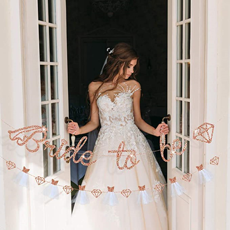 Bride To Be Bachelor Party 3D Rose Gold Diamond Ring Flag Pulling Wedding Decoration Banner