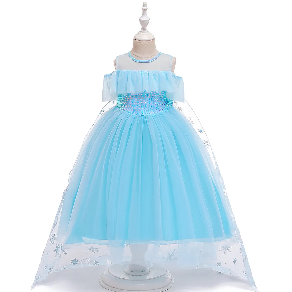 Girls Princess Costumes Halloween Cosplay Fancy Party Dress Up 2-12 Years Tulle Dress Snowflake Printed Birthday Gifts