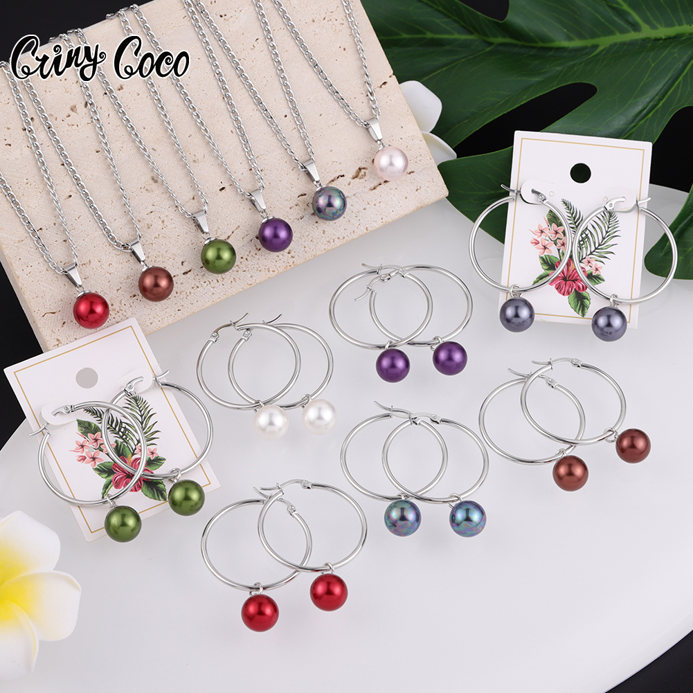 Cring CoCo Red Yellow Fashion red yellow pearl set stainless steel jewelry customized Polynesian jewelry Hawaiian Jewelry Set