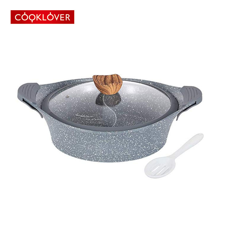 30cm die casting aluminum non stick ceramic coating induction bottom Shabu Shabu hot pot