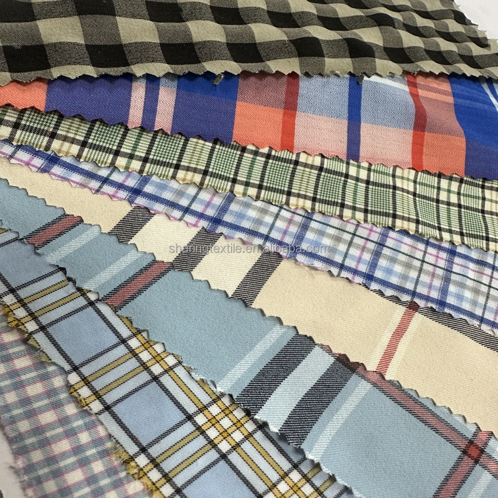 Solution Yarn Dyed Check Plaid Grid Stripe Polyester Or Nylon Jacquard 4 Way Stretch Spandex Fabric