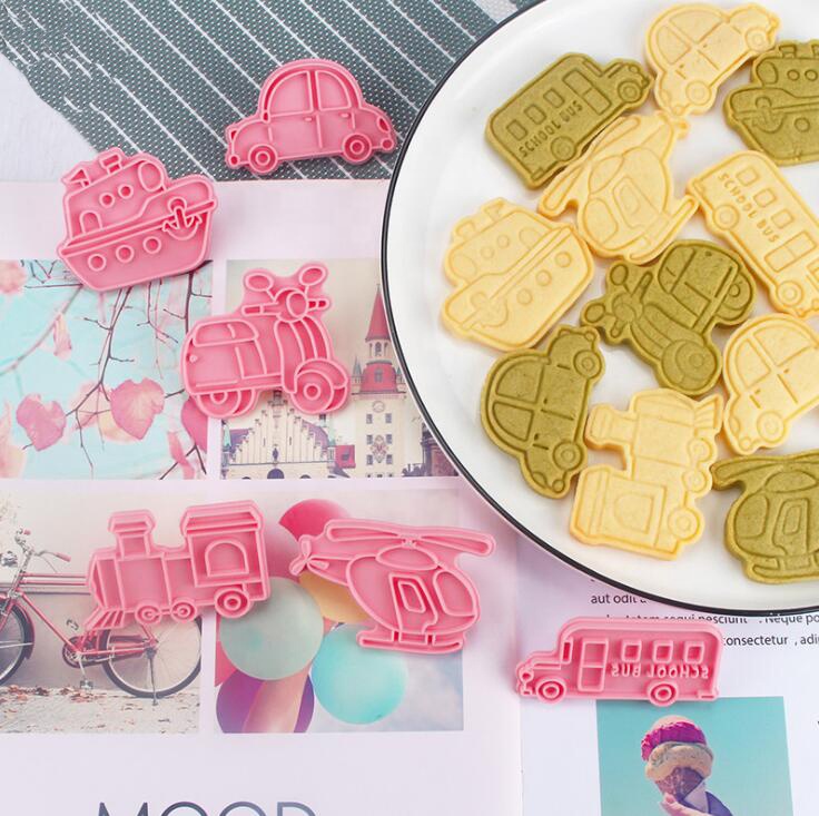 6Pcs/set Transportation Mould Car Cute Cartoon DIY Household Baking Cookie Cake Cutter Stamp 3D Press Vehicle Biscuit Mold