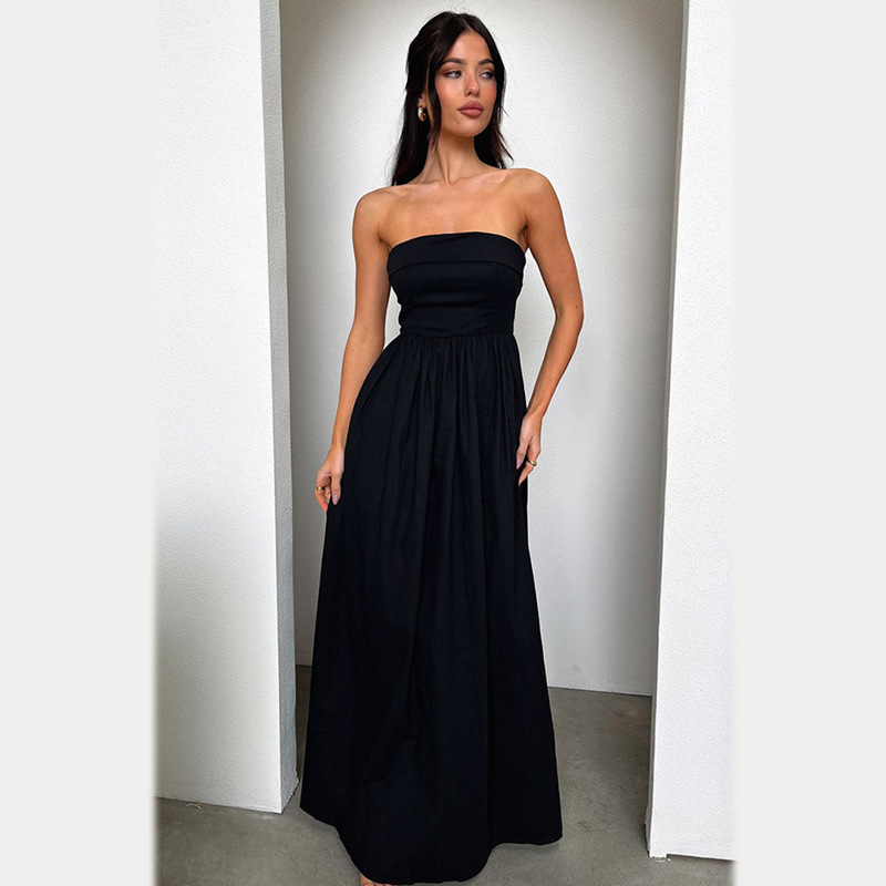 Sexy Bra A swing dress strapless bow suspender Women Summer Sexy Solid Color Dresses