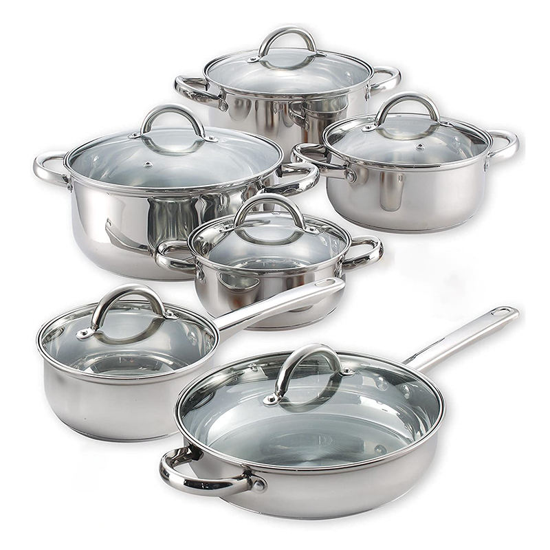 12 PCS Cooking Pots and Pans Frying pan Stock Pot Sauce Pan Stainless Steel Cookware Set