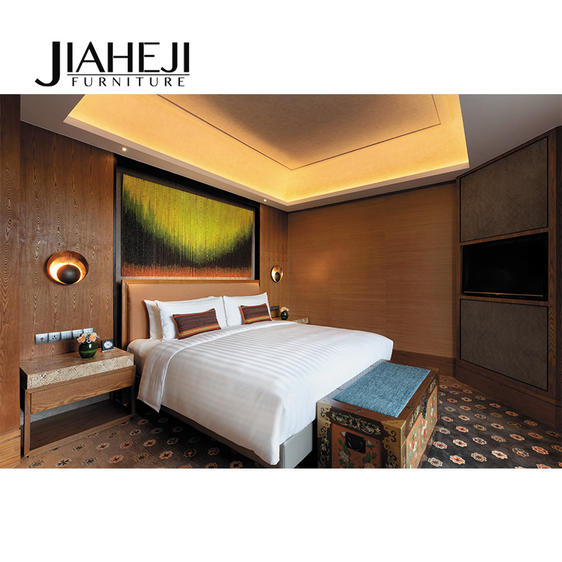JIAHEJI-A004 мебель для отелей Shangri-la star, Современная фанерная двухместная кровать для спальни