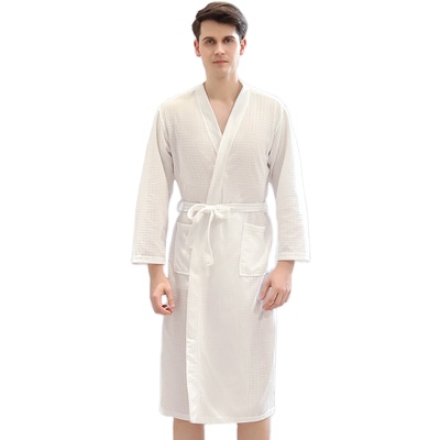 Waffle Hotel Pajamas Bathrobe Women's Thin Bathrobe Absorbent Sweat Steaming Pajamas Men and Women's Homewear Couple Nightgowns