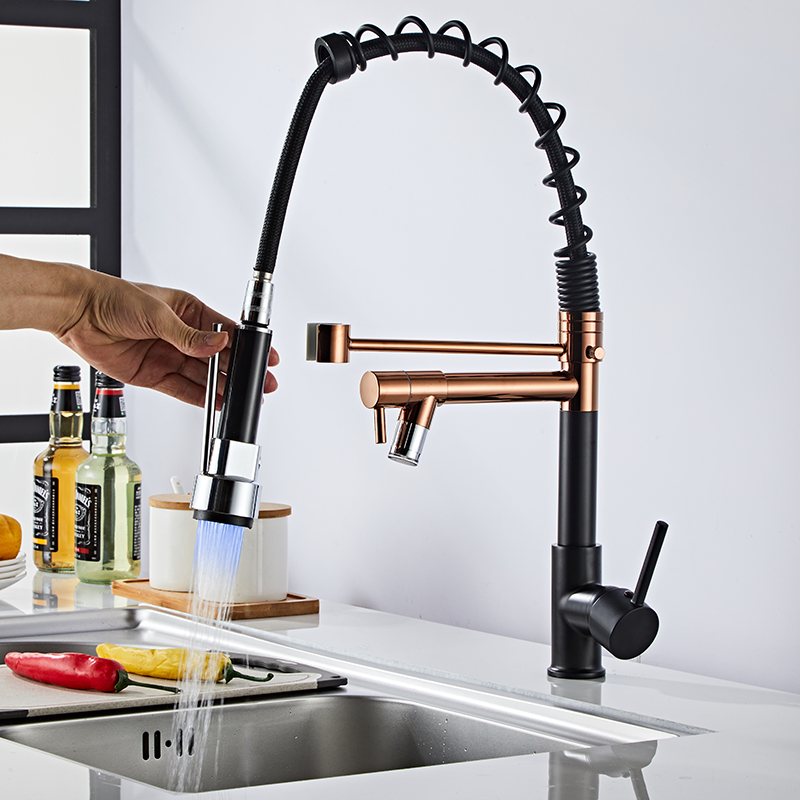 factory price new design modern commercial matt black spring pull down sink kitchen faucet with swivel spout