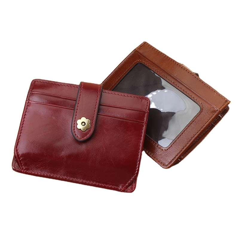 Cowhide super thin magnetic buckle wallet multi-function credit card set bag