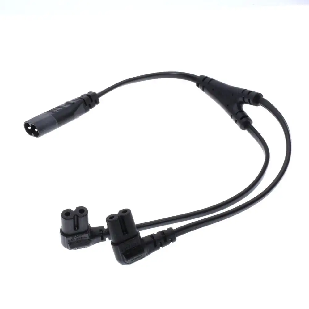 IEC320 C8 to 2X C7 Y Split AC Power Cord, IEC 2 Pole Male to Female 90 Degree Right Angled extension cords,Length=39CM Black
