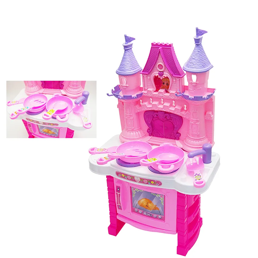 Новое поступление, необычный Дошкольный пластиковый розовый замок, набор для приготовления пищи, Интерактивная игрушка, детская еда, игрушки, кухня для девочек, ролевые игры, музыкальные игрушки