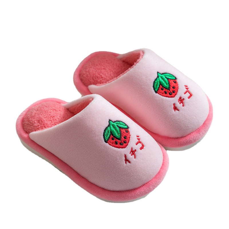 Amazon Hot Selling Kids Winter Warm Slippers Cute Design Fruit Pattern Non Slip Children's Home Shoes