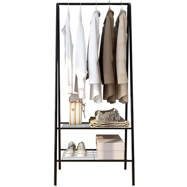 Heavy Duty Clothes Rack with 2-Tier Shelves and Top Rod Hanger