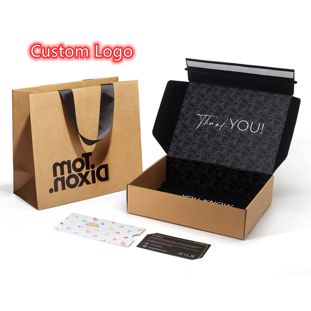 Custom Logo Black Personalised Ecommerce Cardboard Paper Zipper Packaging Box Bag Corrugated Shipping Mailer Box With Logo