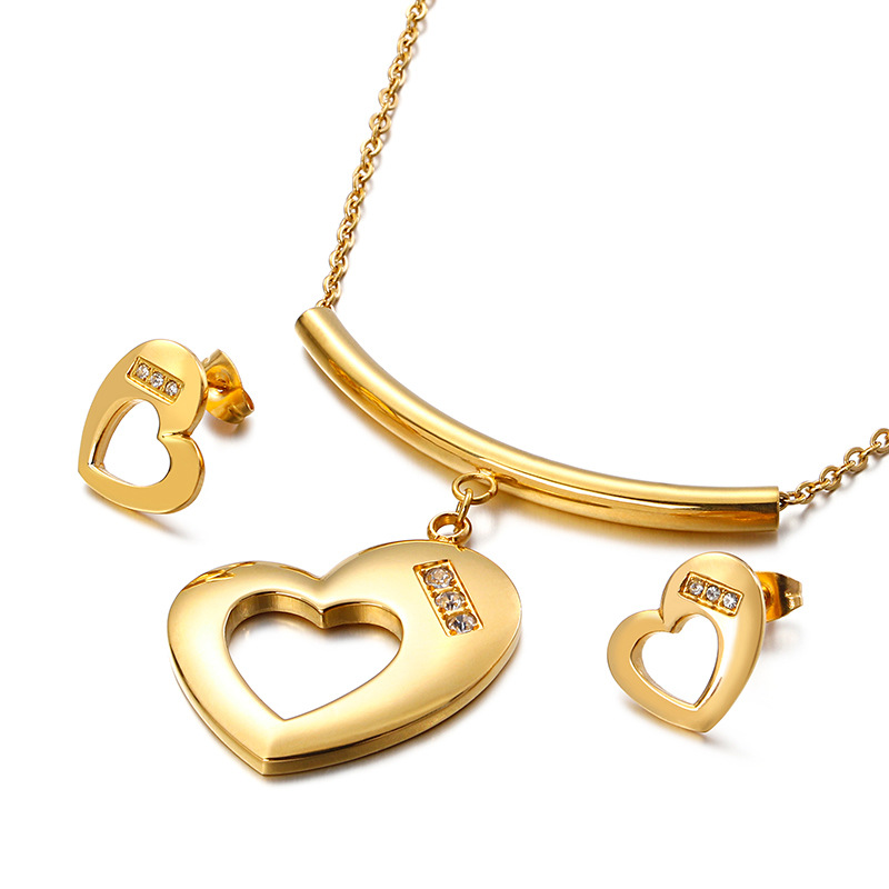 Hollow Heart Shape Necklace Earring Fashion Style Jewelry Set Stainless Steel Women Design Jewelry Set Custom Gift