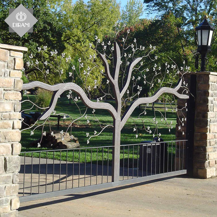 iron gate designs factory price wrought iron gate quality outdoor tree unique art design main gate for villa