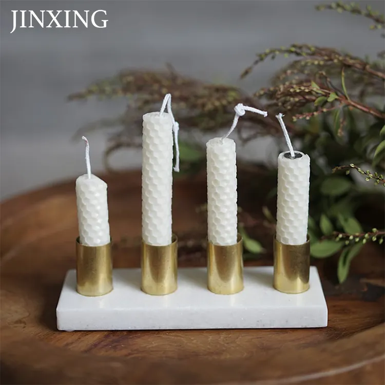 Wholesale New Product White Practical Polished Marble 4 Arm Candle Holder Sets With Brass Accents