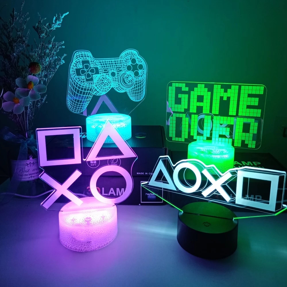 Ночник 3D для игровой комнаты, настольное освещение, декор на стол, игровая консоль, значок, логотип, сенсорный светильник для детей, прикроватный подарок