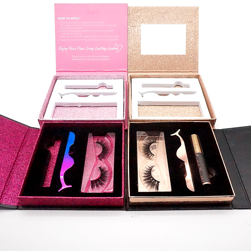 Wholesale mink false magnetic eyelash set with magnetic eyeliner and private label eyelashes boxes