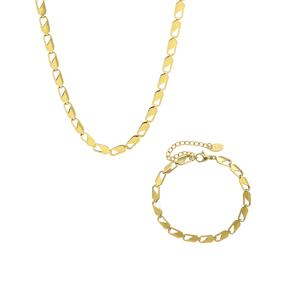 Titanium Steel 18k Gold Geometric Hollow Bracelet Necklace Set