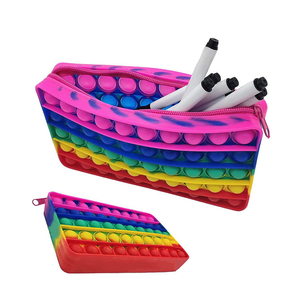 BPA Free Non-toxic Safe Silicone Purse Storage Stationery Silicon Popper Pencil Case Bubble Fidget Toy Push Pop Pencil Bag