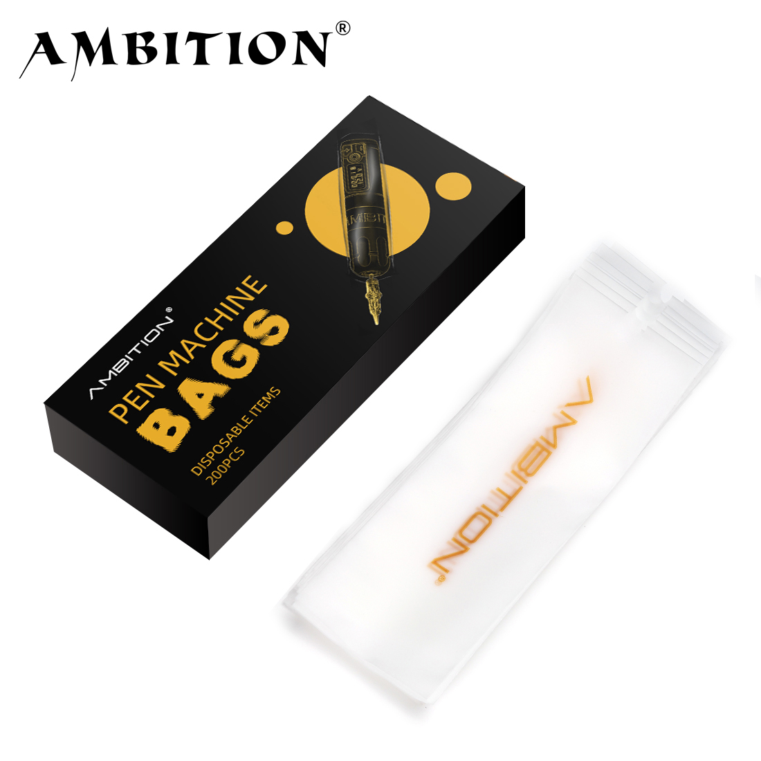 Ambition 200pcs Disposable Tattoo Pen Sleeves Cover Permanent Makeup Eco-friendly Tattoo Pen Machine Bag for Body Art Accessory