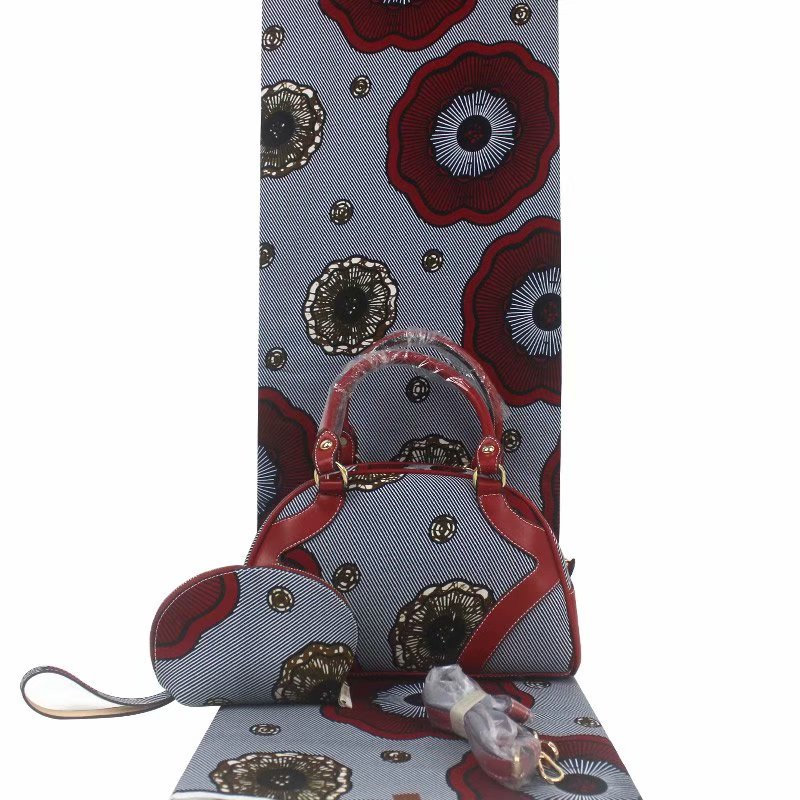 H & D Beautiful Fabric Wax Cloth Leather Wax Bags Fabric Bag Set African Ankara Fabrics