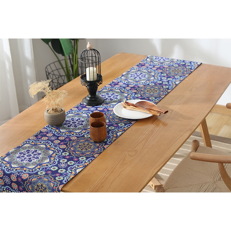 Handmade Printed European Polyester Linen Luxury Floral Flower Macrame Table Runner Wedding