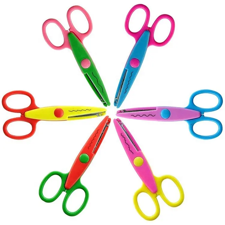 Hot sale 6 styles kids scissors zig zag Lace kids scissors With Different Shapes DIY Craft Scissors handmade cutting