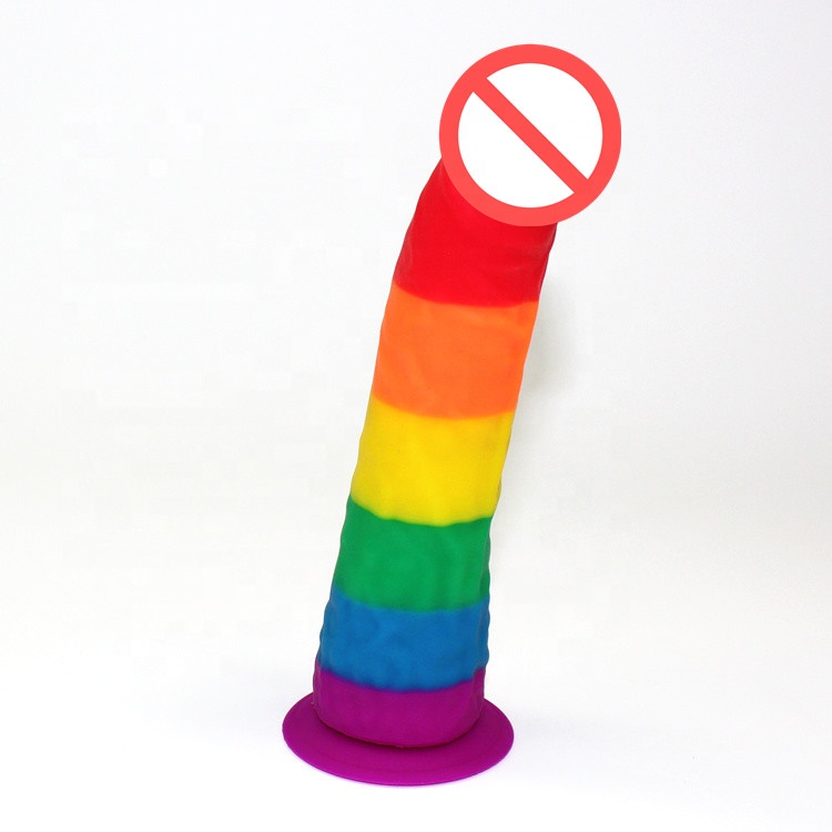 pride silicone realistic big dildo for woman and man no ball strap on rainbow colorful rose gay sex toy vibrator