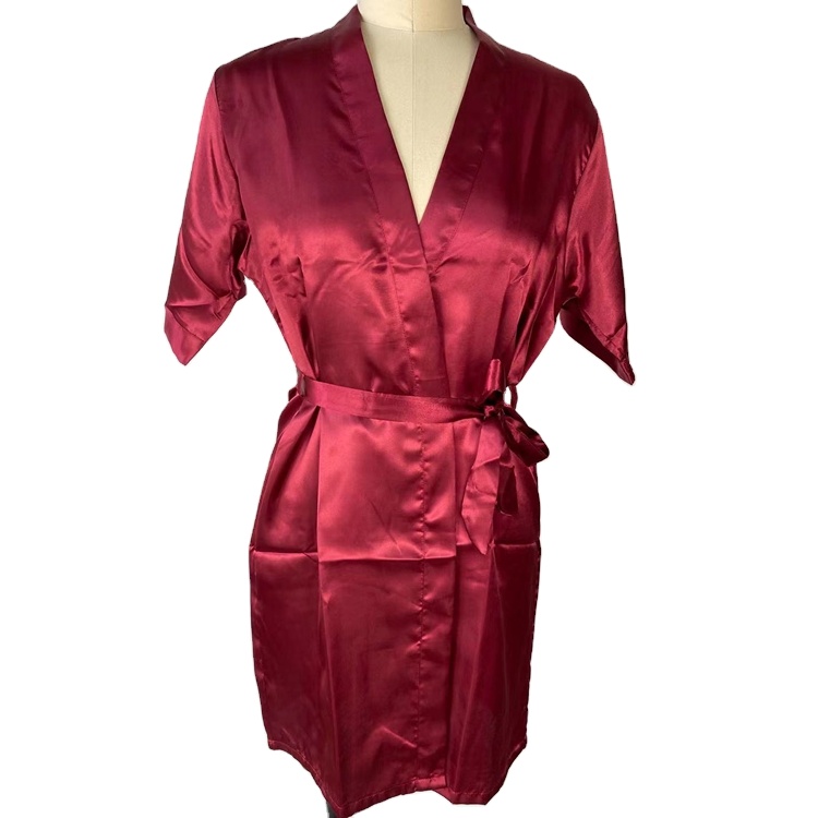 Wedding morning team brides party embroidered logo custom silk satin bridesmaid robe women