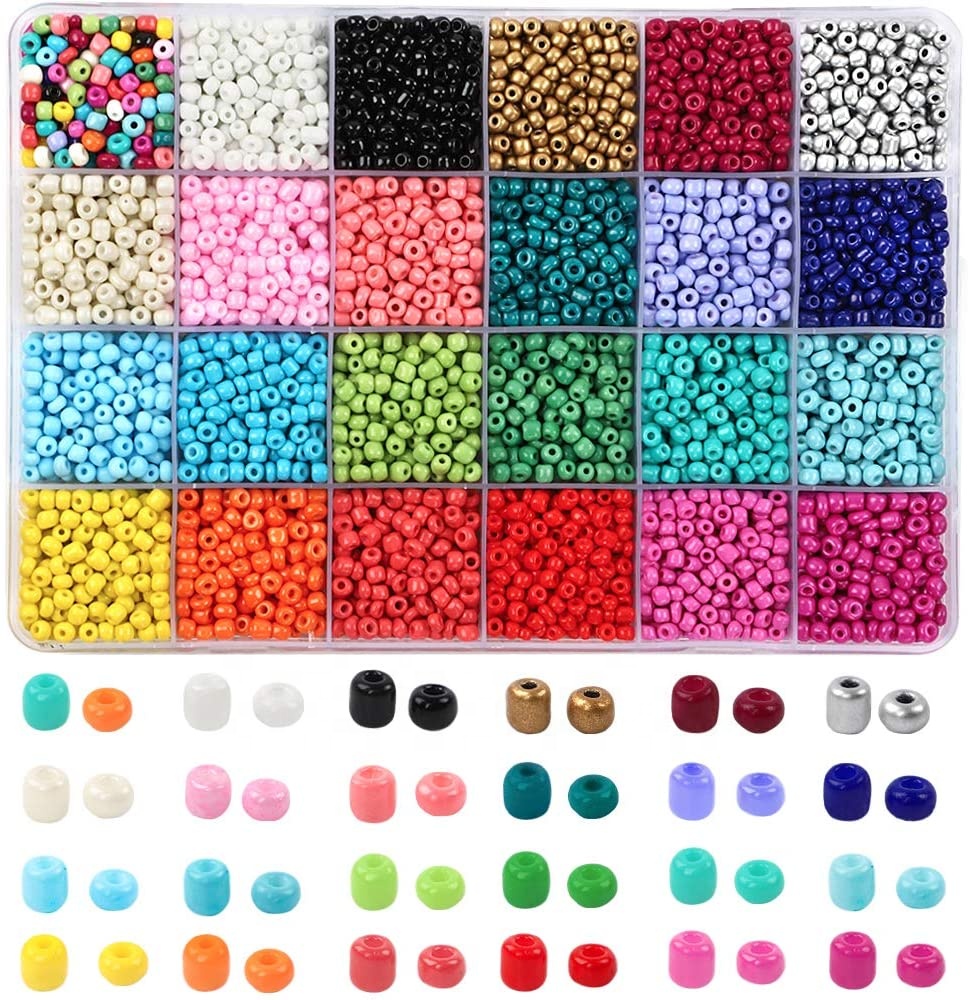 7200pcs 4mm Glass Seed Beads and 300pcs Alphabet Letter Beads for Bracelets Jewelry Making and Crafts with Elastic String Cords