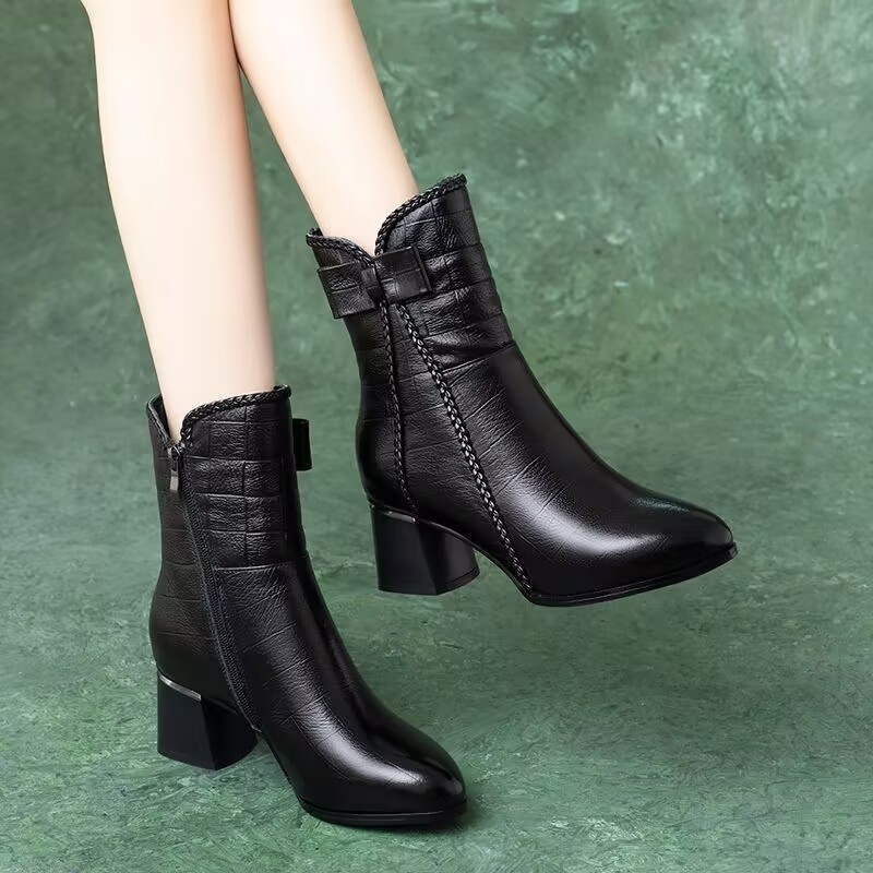 Xuanhui new styles leather lady pumps girls casual formal black high heel winter boots for women and ladies