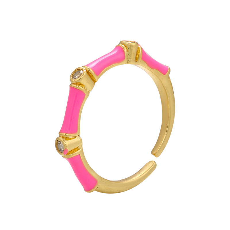 Adjustable 18K Gold Plated Colorful Oil Driping Open Rings Copper Enamel Bamboo Finger Rings For Women