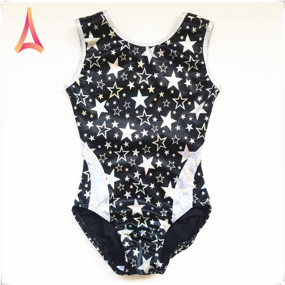 Leotard женский гимнастический для взрослых, серебристые, со звездами