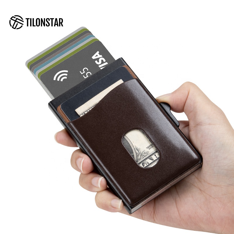 Fast Delivery Personalized Rfid Wallet With Outside Pocket Slim Pop Up Card Wallet Smart Aluminum Wallet