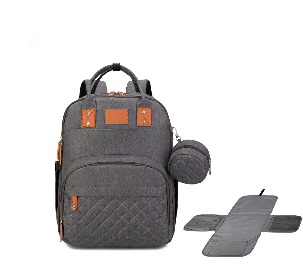 Custom Black Outdoor Waterproof 3 in 1 Multifunctional Quilted Backpack Baby Mommy Nappy Wet Tote Diaper Bag With Changing Mat
