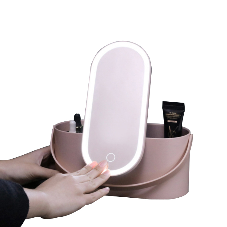 Горячая Распродажа 2021, эллиптическое портативное зеркало для макияжа SmartWith Button Light