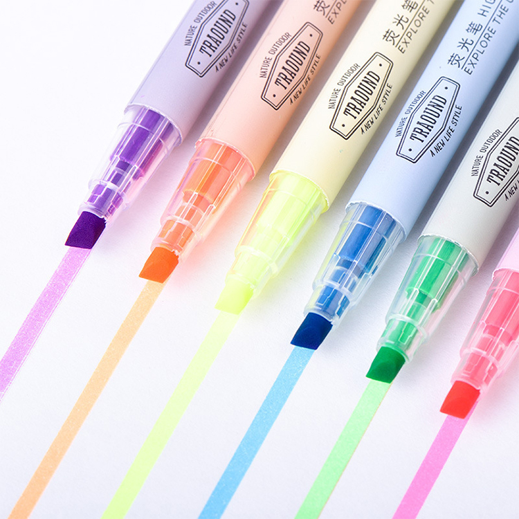 Custom School Supply Stationery Set with Oblique Brush Tip Highlighters in 6 Colors