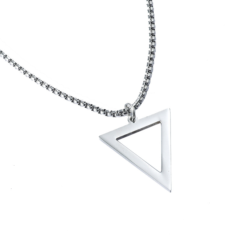 Popular PUNK Men Necklace,Interlocking Stainless Steel Triangle Male Pendant Modern Trendy Geometric Necklaces For Hipster