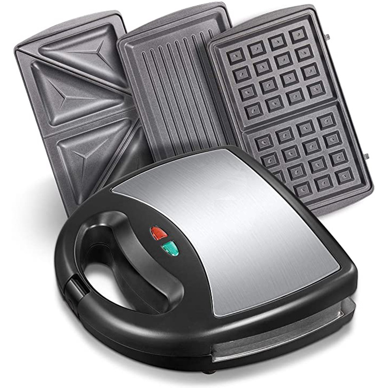 3 In 1 Detachable Stainless Steel Grill Sandwich Maker 2 Slice Breakfast Toaster Waffle Maker Machine