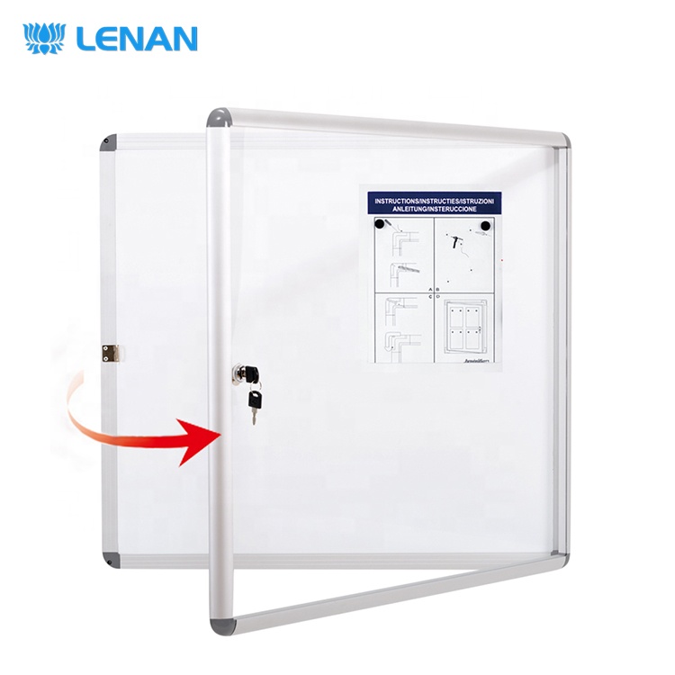 Office school supplies wall mount lockable acrylic glass door notice board aluminum frame enclosed bulletin board