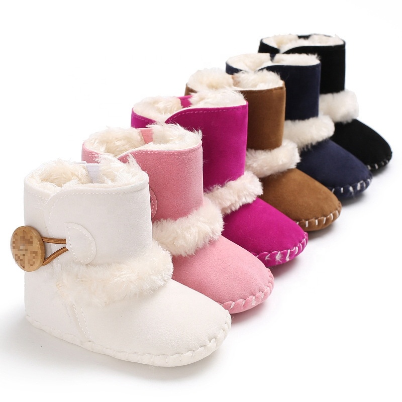0-18M Newborn Infant Baby Girls Snow Boots Winter Warm Booties Baby Shoes Solid Button Plush Ankle Boots