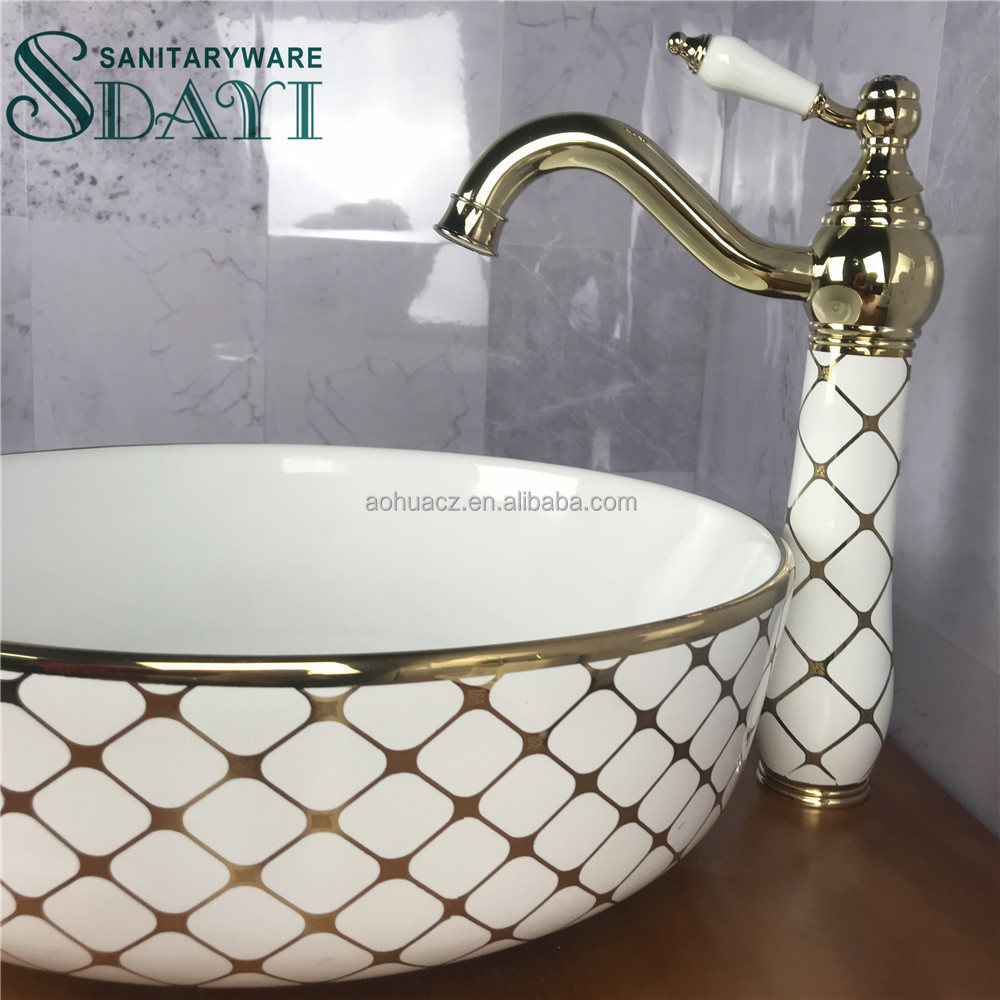 Hot selling luxury golden bathroom ceramic body brass mixer basin faucets accessories