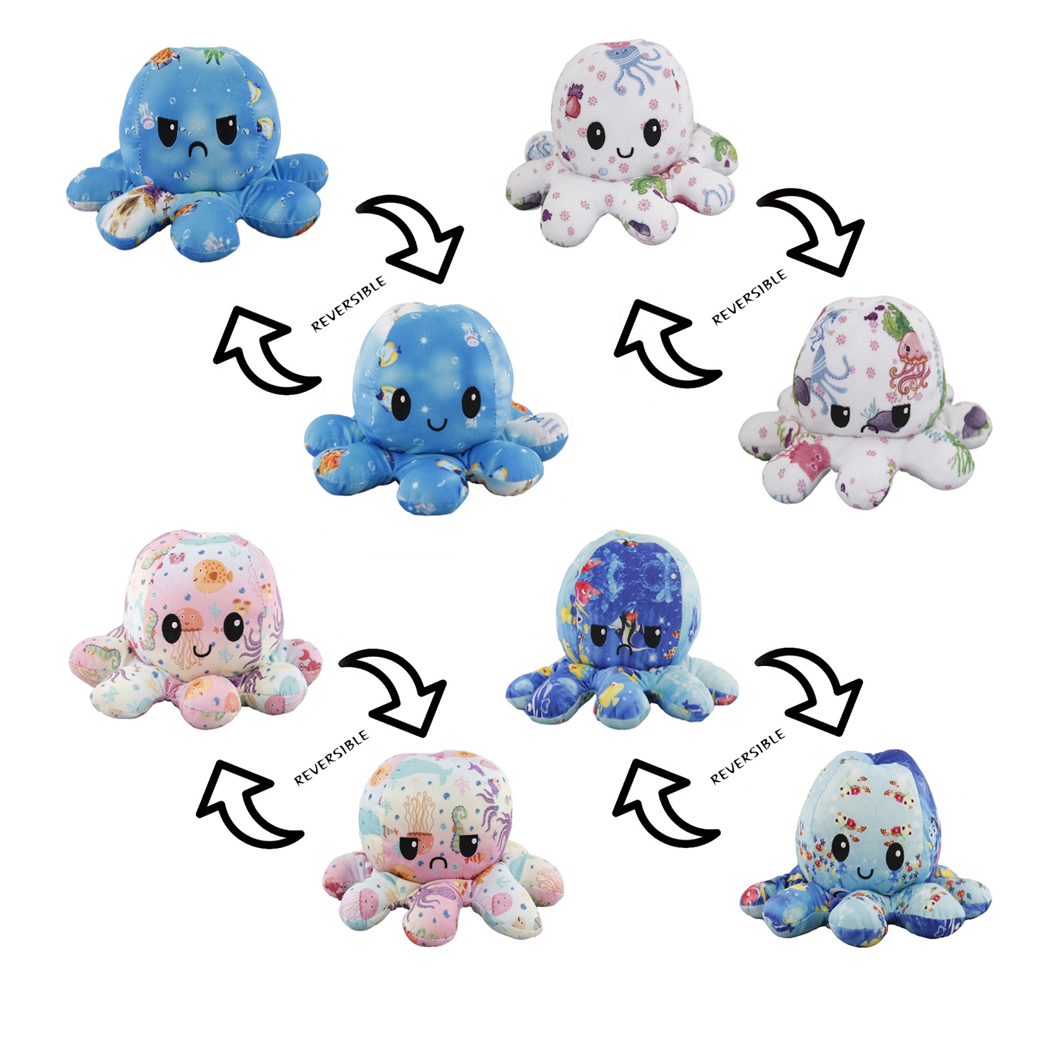 Wholesale 20CM Mixed Colors Double Side PP Cotton Toy Flip Reversible Cute Octopus Plush Octopus