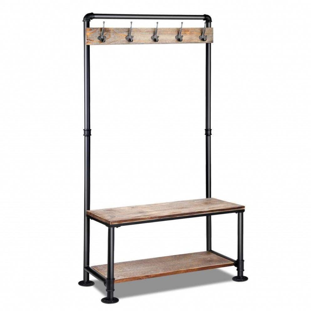 Industrial Rustic Pipe Metal Frame Coat Rack with Shoe Stand