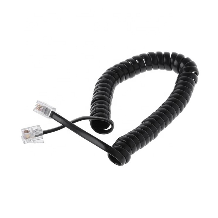 OEM спиральный пружинный RJ9 4P4C RJ11 черный белый спиральный плоский Cat3 ADSL телефонный кабель