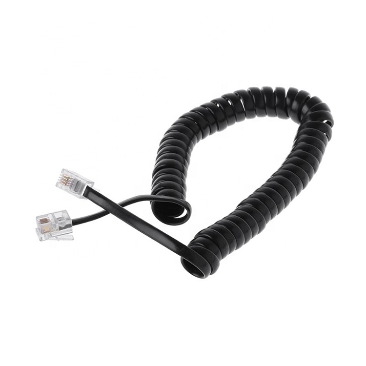 OEM Coiled Spring RJ9 4P4C RJ11 Black White Spiral Flat Cat3 ADSL Telephone Cable