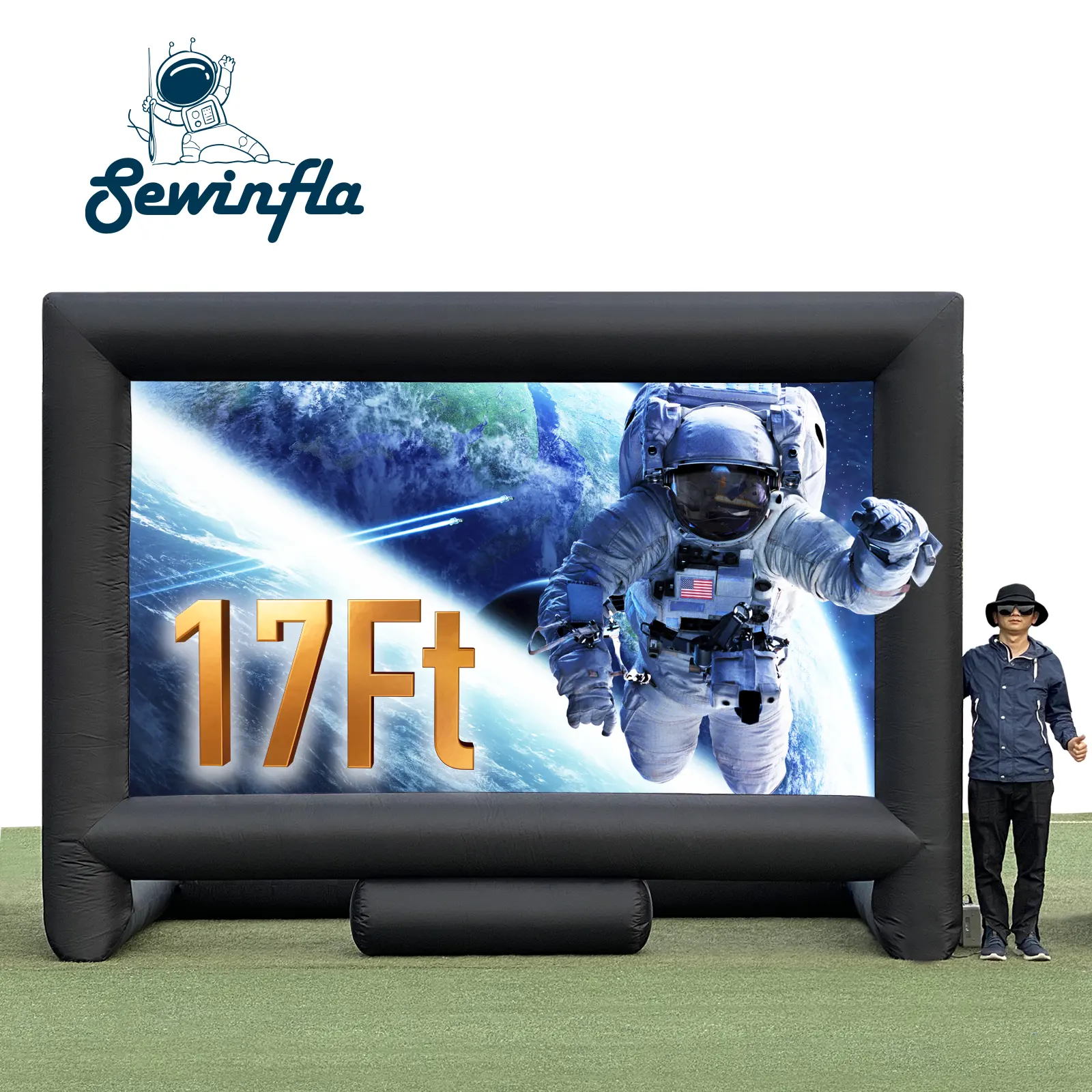 Надувной экран для кинопроектора Sewinfla, 17 футов, с воздуходувкой, поддерживает переднюю и заднюю проекцию, надувной экран для вечеринки