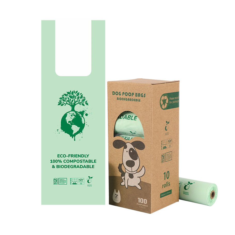 Manufacturer wholesale biodegradable pet dog waste bag eco friendly dog poop bags compostable with handles