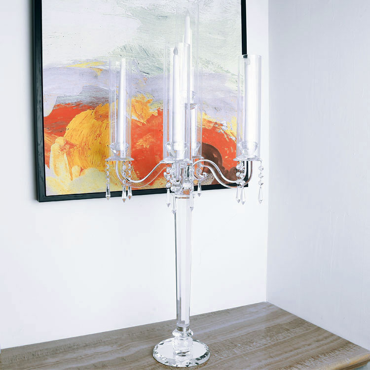 Glass Candle Holders Hurricane hot sale 5 arms home goods crystal candle holder k9 crystal candelabra